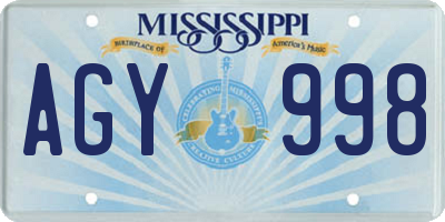 MS license plate AGY998