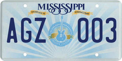 MS license plate AGZ003