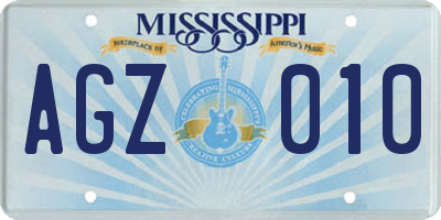 MS license plate AGZ010