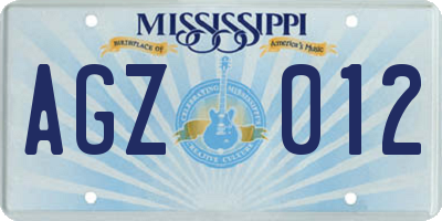 MS license plate AGZ012