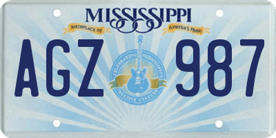 MS license plate AGZ987