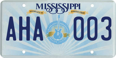 MS license plate AHA003