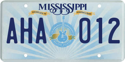 MS license plate AHA012