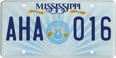 MS license plate AHA016