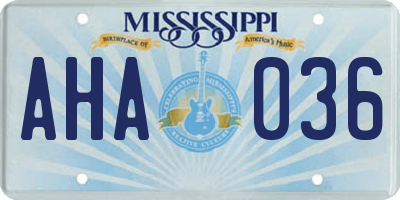 MS license plate AHA036