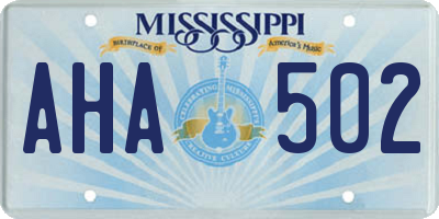 MS license plate AHA502