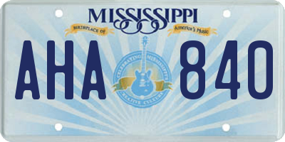 MS license plate AHA840