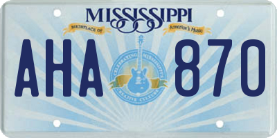 MS license plate AHA870