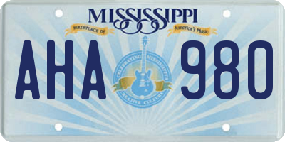 MS license plate AHA980