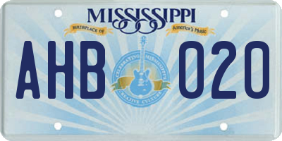 MS license plate AHB020