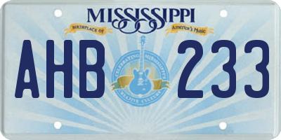 MS license plate AHB233