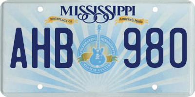 MS license plate AHB980