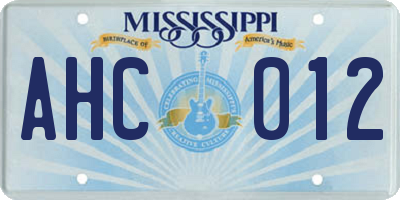 MS license plate AHC012