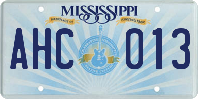 MS license plate AHC013