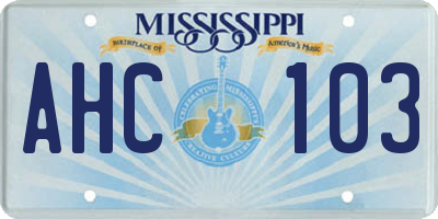MS license plate AHC103