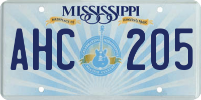MS license plate AHC205