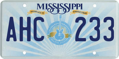 MS license plate AHC233