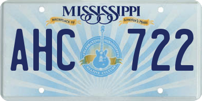MS license plate AHC722