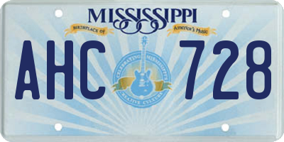 MS license plate AHC728