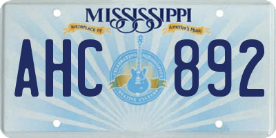 MS license plate AHC892