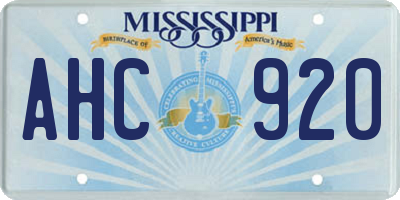 MS license plate AHC920