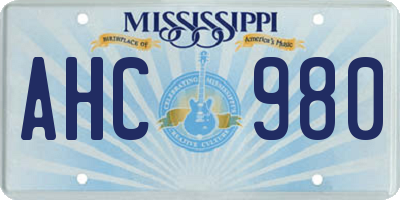 MS license plate AHC980