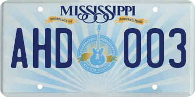 MS license plate AHD003