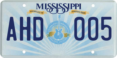 MS license plate AHD005