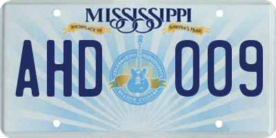 MS license plate AHD009