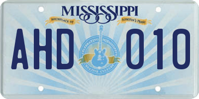 MS license plate AHD010