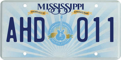 MS license plate AHD011