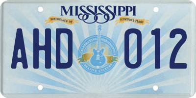MS license plate AHD012