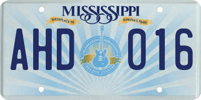 MS license plate AHD016
