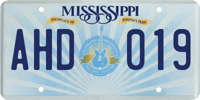MS license plate AHD019