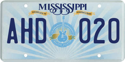 MS license plate AHD020