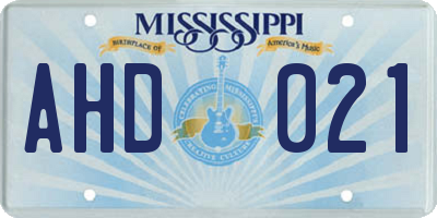 MS license plate AHD021