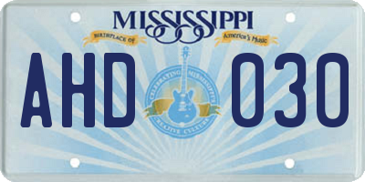 MS license plate AHD030