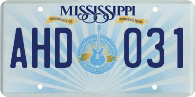 MS license plate AHD031