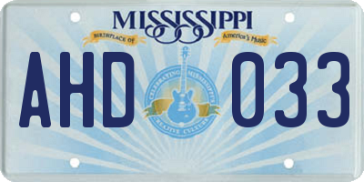 MS license plate AHD033