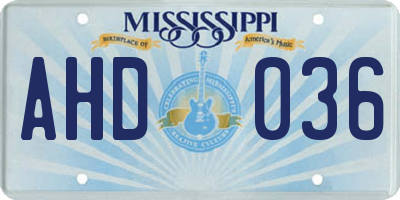 MS license plate AHD036