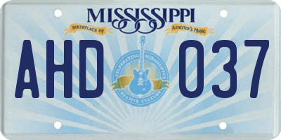 MS license plate AHD037