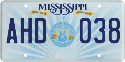 MS license plate AHD038