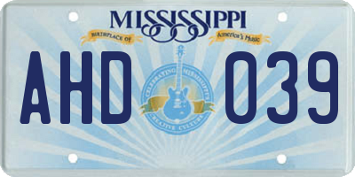 MS license plate AHD039