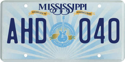 MS license plate AHD040