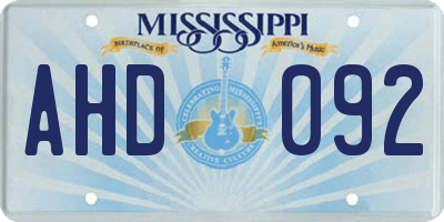 MS license plate AHD092