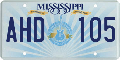 MS license plate AHD105