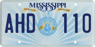 MS license plate AHD110