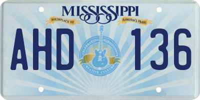 MS license plate AHD136