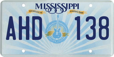 MS license plate AHD138