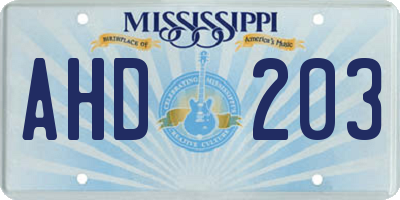 MS license plate AHD203